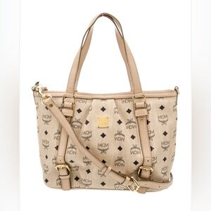MCM Cream Logo Tote Bag